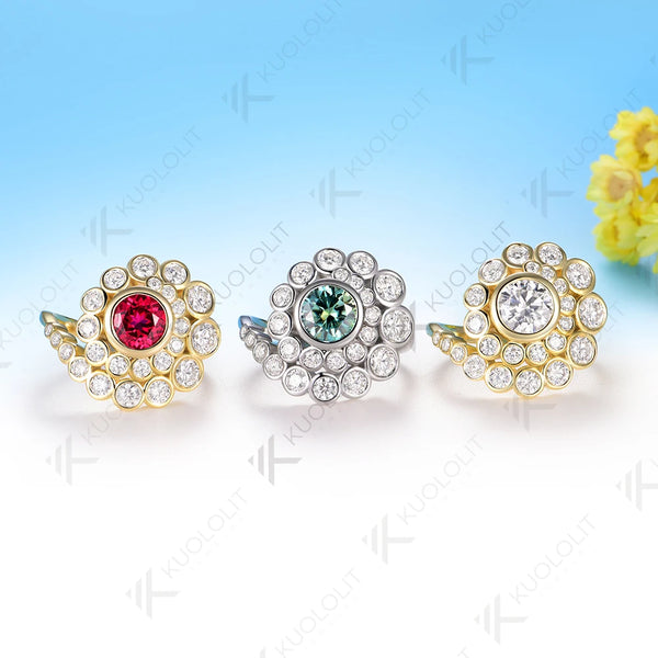 Kuololit 1CT Cyan Moissanite Spiral Ring for Women Solid 14K 10K 585 White Gold Engagement Ring for Christmas Gifts Anniversary