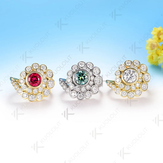 Kuololit 1CT Lab Grown Ruby Moissanite Spiral Ring for Women Solid 14K10K 585 Yellow Gold Spiral Ring for Christmas Gifts Party