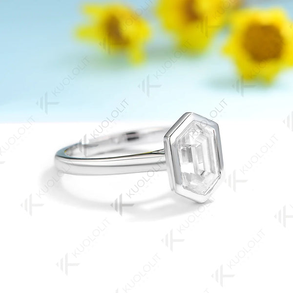 Kuololit 1.5CT  Hexagon Moissanite Engagement Ring for Women Solid 18K 14K 10K 585 White Gold Bezel  Ring for Christmas Gifts