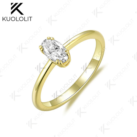 Kuololit 0.5CT Oval Lab Diamond Engagement Ring for Women Solid 18K 14K 10K 585 Yellow Gold Solitaire Ring for Christmas NGIC