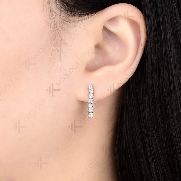 Kuololit 0.63CTW Lab Grown Diamonds Custom Stud Earrings for Women Solid 14K 10K Yellow Long Stud Earrings for Christmas Gifts