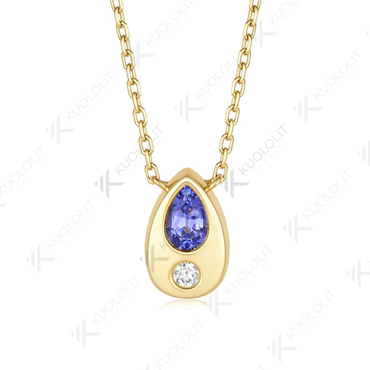 Kuololit Lab Grown Sapphire Diamonds  Necklace for Women Solid 14K 10K Yellow Gold  Pedant for Engagement Christmas Gifts New
