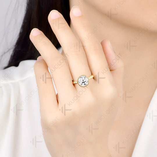 Kuololit 3CT OEC Moissantie Custom Ring for Women Solid 14K 10K 585 Yellow Gold for Christmas Gifts Engagement Anniversary