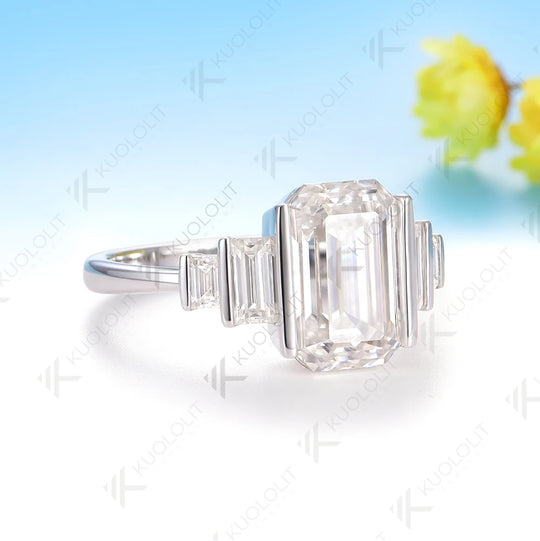 Kuololit 4CT Emerald Cut Moissanite Ring for Women Solid 14K 10K Gold White Gold Engagement Ring for Christmas Gifts Engagement