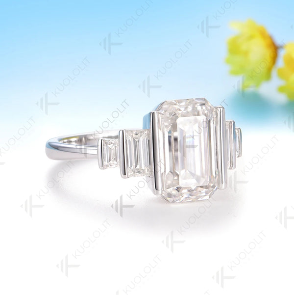 Kuololit 4CT Emerald Cut Moissanite Ring for Women Solid 14K 10K Gold White Gold Engagement Ring for Christmas Gifts Engagement