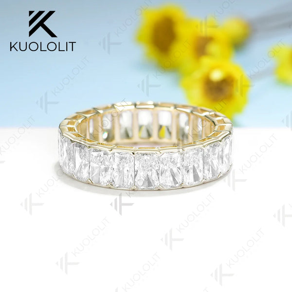 Kuololit 8.8CTW Radiant Cut Moissanite Wedding Ring for Women Solid 18K14K10K585 Yellow Gold Band for Engagement Christmas Gifts