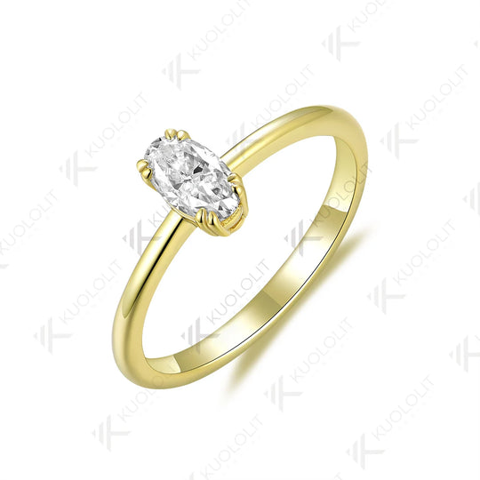 Kuololit 0.5CT Oval Lab Diamond Engagement Ring for Women Solid 18K 14K 10K 585 Yellow Gold Solitaire Ring for Christmas NGIC