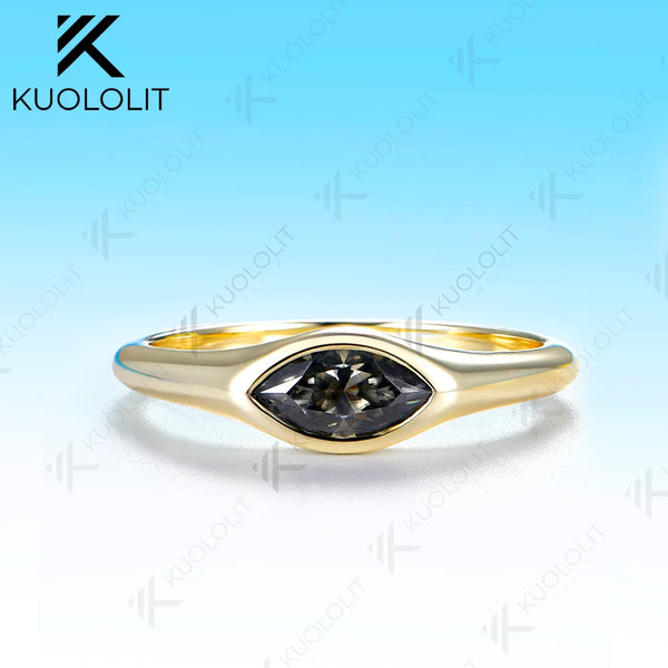 Kuololit 0.5CT Grey Moissanite Custom Ring for Women Solid 14K 10K 585 Yellow Gold Engagement Ring for Christmas Gifts Party