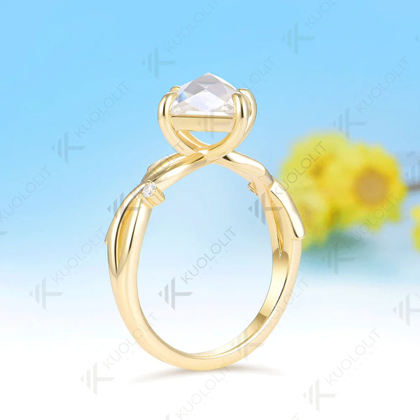 Kuololit 2CT Princess Cut Rose Cut Moissanite Ring for Women Solid 14K 10K 585 Yellow Gold Engagement Ring for Christmas Gifts