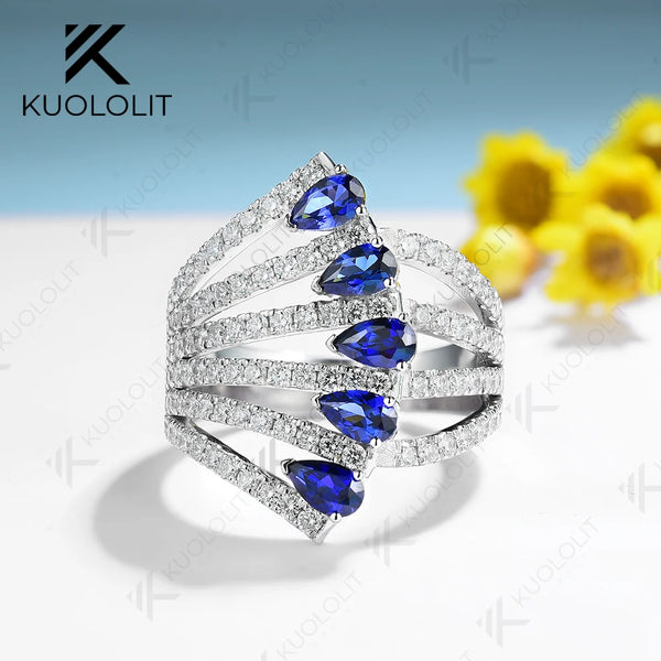 Kuololit 1.8CTW Lab Grown Blue Sapphrie Ring for Women Solid 14K 10K 585 Yellow Gold Moissanite for Engagement Wedding Christmas