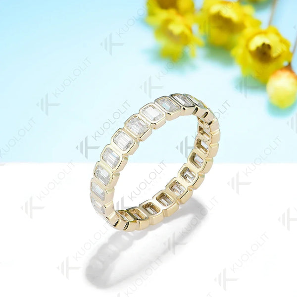 Kuololit 3.5CTW Emerald Cut Moissanite Ring for Men Women PT950 Soild 14K 10K Yellow Gold Silver Band Ring for Wedding Christmas