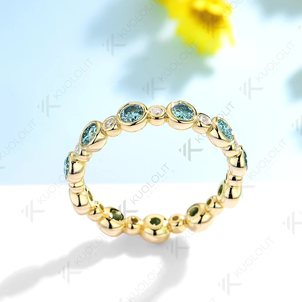 Kuololit 1.3CTW Cyan White Moissanite Ring for Women Solid 14K 10K 585 Yellow Gold Eternity Full Band for Christmas Gifts Party
