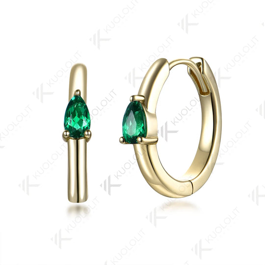 Kuololit 0.7CTW Lab Grown Emerald Custom Hoop Earrings for Women Solid 14K 10K Gold Silver Yellow Gold for Party Christmas Gifts