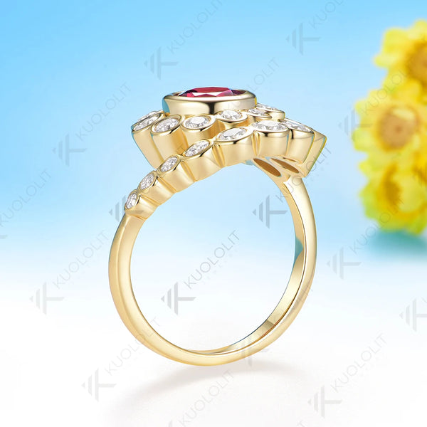 Kuololit 1CT Lab Grown Ruby Moissanite Spiral Ring for Women Solid 14K10K 585 Yellow Gold Spiral Ring for Christmas Gifts Party