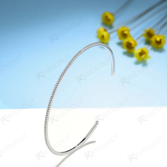 Kuololit Moissanite Opening Bangle for Women Men 585 14K 10K 925 Silver Bracelets for Engagement Party Christmas Classic Gift