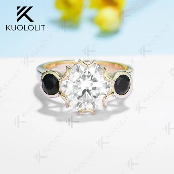 Kuololit 3CT Moissanite Rings for Women Solid 18K 14K Yellow Gold Black Moissanite Ring for Engagement Christmas Anniversary