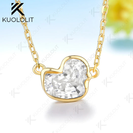 Kuololit 1.5CT Duck Moissanite Necklace for Women Solid 14K 10K Yellow Gold Animal Unique Cut Pedant for Engagement Christmas