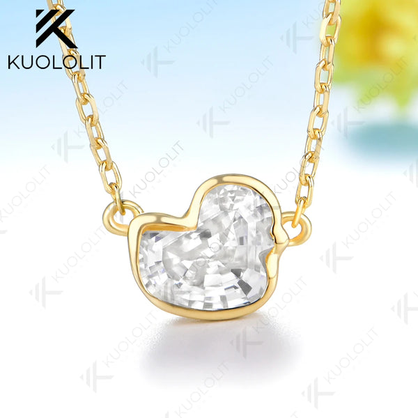 Kuololit 1.5CT Duck Moissanite Necklace for Women Solid 14K 10K Yellow Gold Animal Unique Cut Pedant for Engagement Christmas