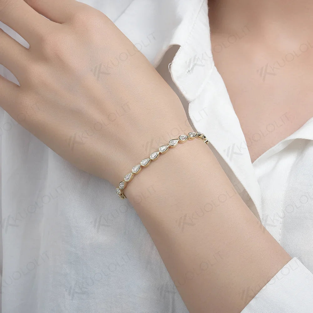 Kuololit 10.15CTW Moissanite Bracelets for Women Men 14K 10K 585 Solid Gold 925 Silver Pear Cut for Engagement Classic Christmas