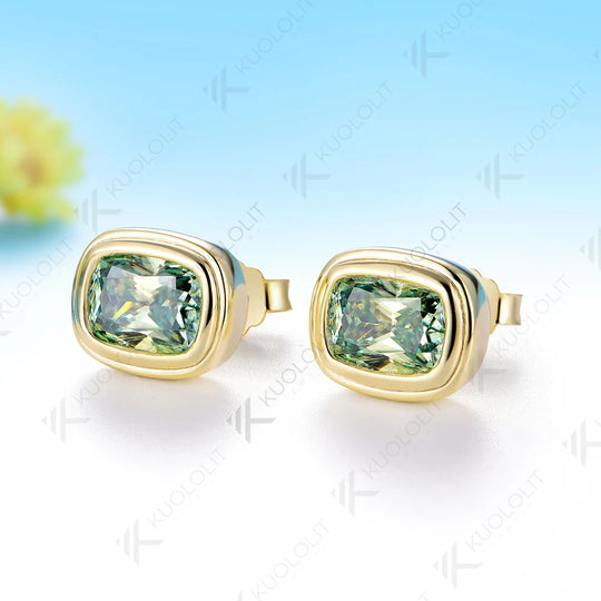 Kuololit 3CTW Cyan Moissanite Custom Stud Earrings for Women Solid 14K 10K 585 Yellow Gold Stud Earrings for Party Christmas