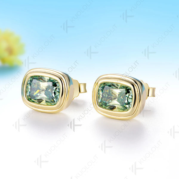 Kuololit 3CTW Cyan Moissanite Custom Stud Earrings for Women Solid 14K 10K 585 Yellow Gold Stud Earrings for Party Christmas