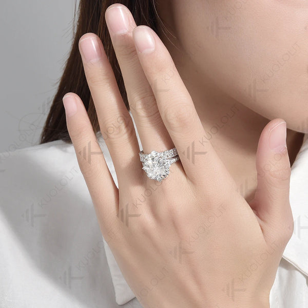 Kuololit 5CT Raddiant Cut Moissanite Engagement Set Ring for Women Solid 18K 14K 10K 585 Yellow Gold Band for  Wedding Christmas