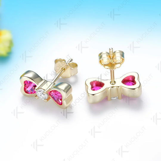 Kuololit 1.4CTW Lab Pink Sapphire Diamonds Heart Custom Earrings for Women Solid14K 10K 585 Yellow Gold for Christmas Gift Party