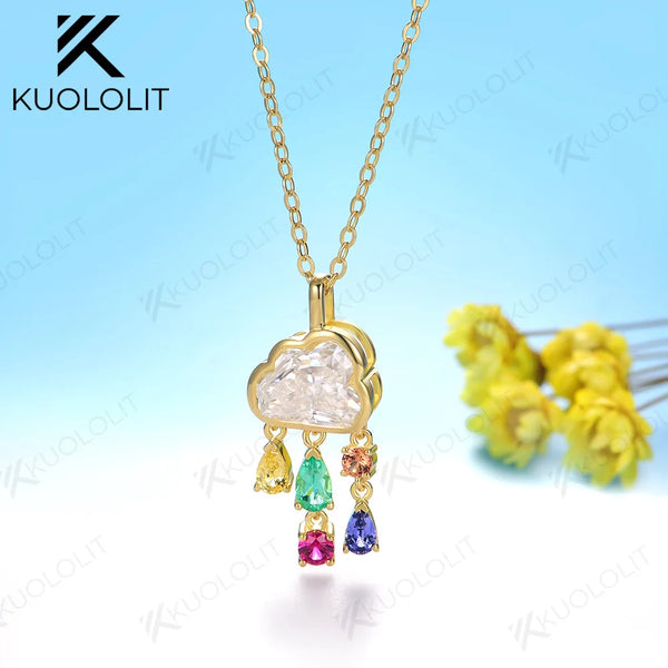 Kuololit 2ct Cloudy Moissanite Necklace for Women Solid 18K 14k Gold Lab Grown Gemstones Rainny Necklace for Wedding Christmas