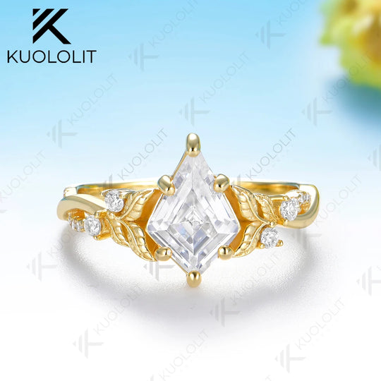 Kuololit 2CT Kite Cut Moissanite  Ring for Women Solid 14K 10K 585 Yellow Gold Kite Ring for Engagement Party Christmas Gifts