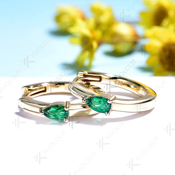 Kuololit 0.7CTW Lab Grown Emerald Custom Hoop Earrings for Women Solid 14K 10K Gold Silver Yellow Gold for Party Christmas Gifts