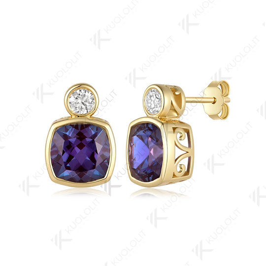 Kuololit 5.4CTW Lab Grown Alexandrite Moissanite Stud  Earrings for Women Solid 14K 10K 585 Yellow Gold Earring for Christmas