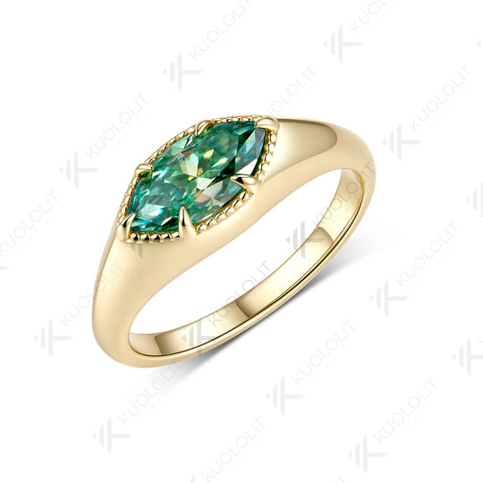 Kuololit 1CT Marquise Cut Cyan Moissanite Custom Engagement Ring for Women Men Solid 14K 10K 925 Silver Yellow Gold for Christmas Gifts