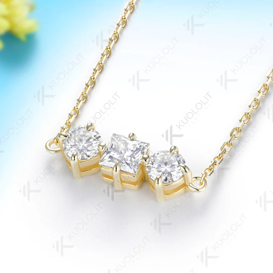 Kuololit 1.5CTW Moissanite Custom Necklace for Women Solid 585 14K 10K Yellow Gold Necklace for Christmas Gifts Party