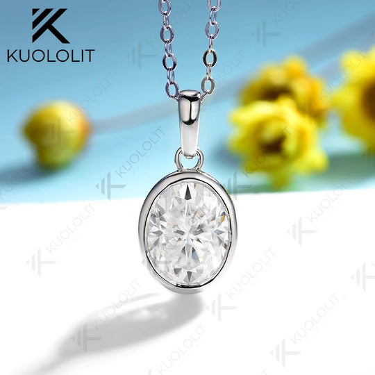 Kuololit 2CT IGI Oval Lab Grown Diamonds Necklace for Women Men Solid 585 14K 10K Gold for Oval Engagement Party Christmas Gift