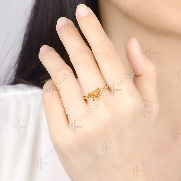 Kuololit 2CT Butterfly Champagne Moissanite Twist Ring for Women Solid 14K 10K Yellow Gold Engagement for Christmas Gifts Party