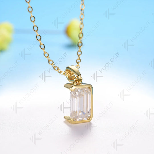 Kuololit 2.5CTW Emerald Moissanite Necklaces for Women Solid 18K 14K 10K 585 Yellow Gold Half Bezel Set Earriings for Christmas
