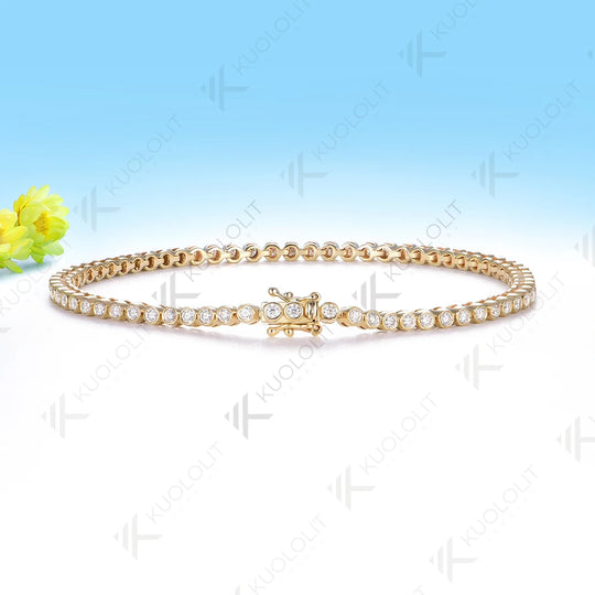 Kuololit 1.5CTW Lab Grown Diamonds Bezel Set Bracelet for Women Solid 14K10K Yellow Gold Round Bracelet for Christmas Gift Party