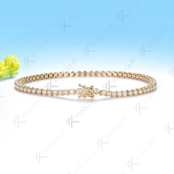 Kuololit 1.5CTW Lab Grown Diamonds Bezel Set Bracelet for Women Solid 14K10K Yellow Gold Round Bracelet for Christmas Gift Party
