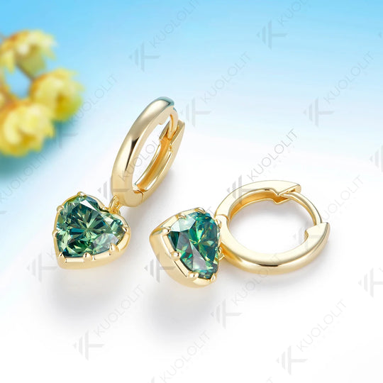 Kuololit 4CTW Cyan Moissanite Heart Cut Earrings for Women Solid 14K 10K  Yellow Gold Diamond Clip Earrings for Christmas Gifts