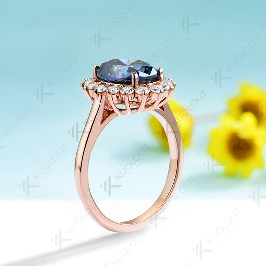 Kuololit 3CT Oval Blue Moissanite Engagement Ring for Women Soild 10K 14K Rose Gold Ring for Christmas Gifts Party Anniversary