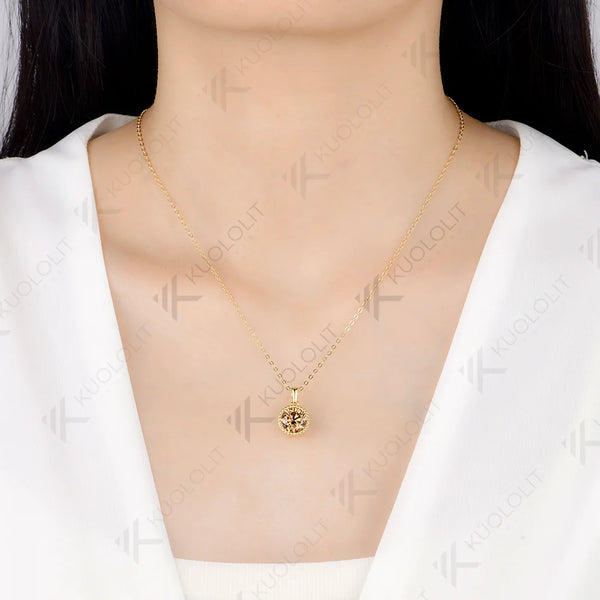 Kuololit 3CT Champagne Moissanite Necklace for Women Solid 585 14K 10K Yellow Gold Custom Necklace for Christmas Anniversary
