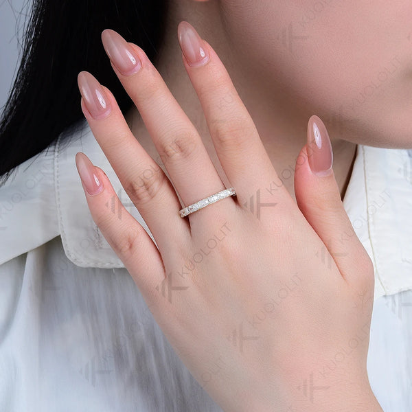 Kuololit 4.3CTW Radiant Moissanite Rings Set Ring for Women Solid 14K 10K 585 Yellow Gold Eternity Full Band for Christmas Gifts