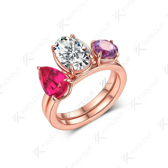 Kuololit 6.5CTW Lab Grown Alexandrite Ruby Moissanite Rings for Women Soild 14K 585 Gold Set Ring for Engagement Christmas Gift