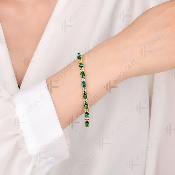 Kuololit 16CTW Lab Grown Diamonds Emerald Bracelets for Women Men 585 14K 10K Adjustable Chains for Engagement Wedding Christmas