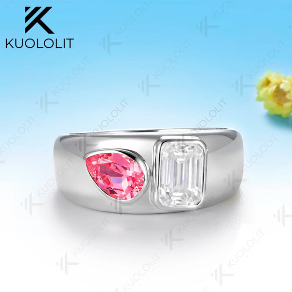 Kuololit 1.8CTW Moissantie Pink Sapphire Custom Set Ring for Women Solid 14K 10K 585 White Gold Ring for Christmas Gifts Party