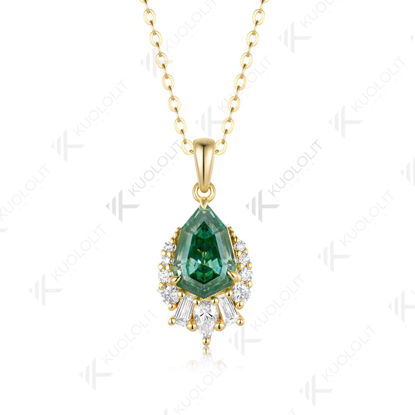 Kuololit 4CT Octagonal Pear Cyan Moissanite Necklace for Women Solid 14K 10K Yellow Gold Pedant for Christmas Party Gift Classic