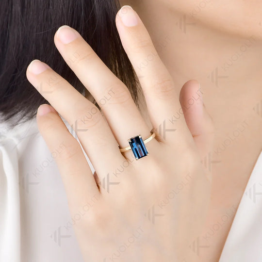 Kuololit 4.5CT Teal Blue Lab Grown Gemstone Unique Grid Unique Cutting Custom Ring for Women Solid 14K 10K 585 for Christmas