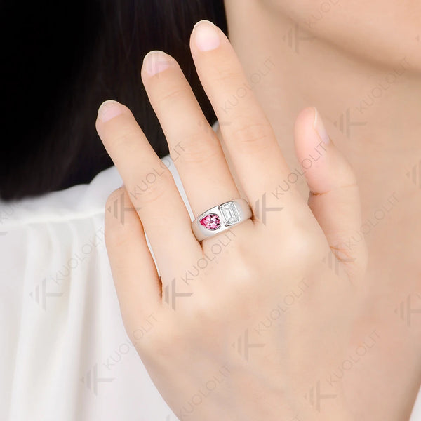 Kuololit 1.8CTW Moissantie Pink Sapphire Custom Set Ring for Women Solid 14K 10K 585 White Gold Ring for Christmas Gifts Party