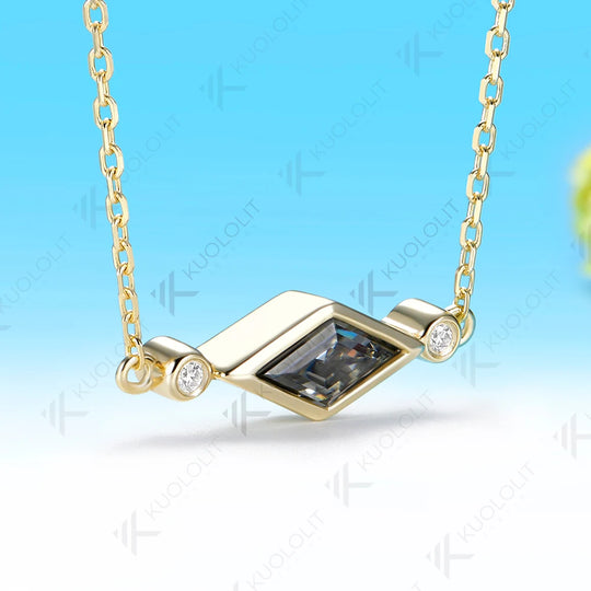 Kuololit 1CT Gray Moissanite Custom Necklace for Women Solid 14K 10K 585 Yellow Gold  for Classic Trendy Christmas Gifts