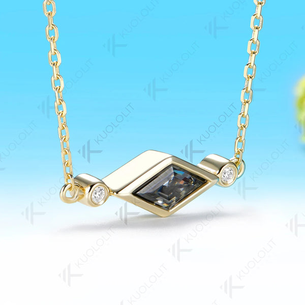 Kuololit 1CT Gray Moissanite Custom Necklace for Women Solid 14K 10K 585 Yellow Gold  for Classic Trendy Christmas Gifts